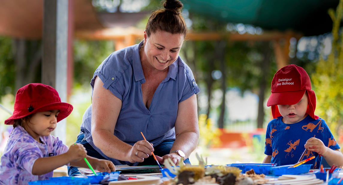 Northcott Allied Health Assistant Deena McGregor with pre-school students